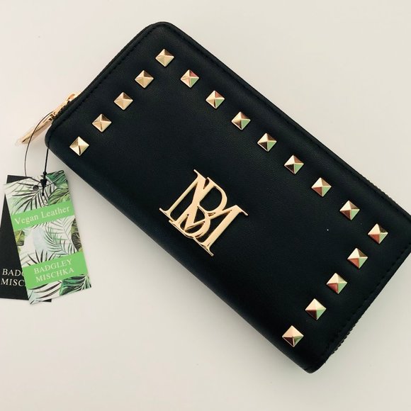 Badgley Mischka Handbags - BADGLEY MISCHKA Gold Studded Wallet in Black